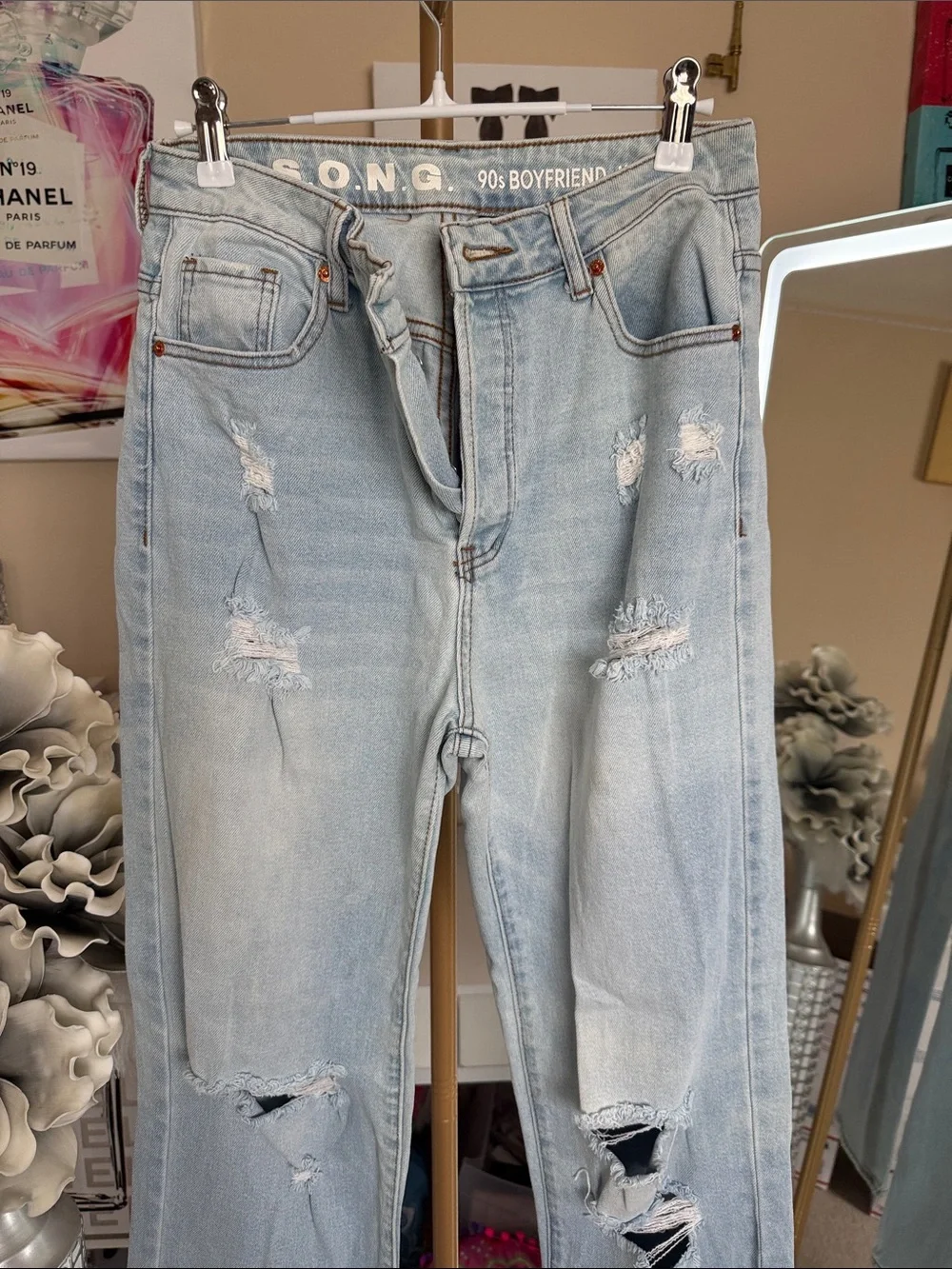Relaxed Light Blue Distressed Boyfriend Jeans for Women